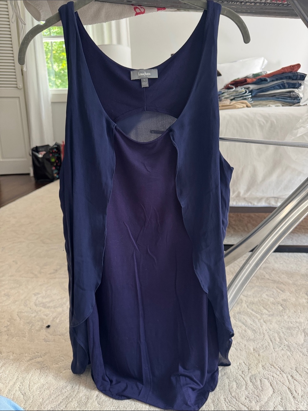 Neiman Marcus Navy Layered Cutout Tank